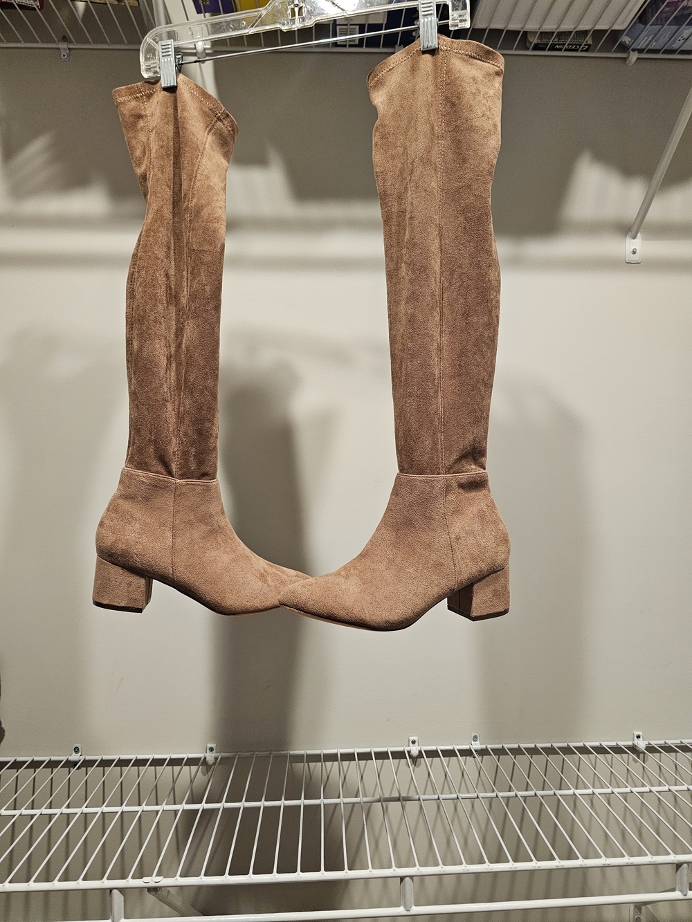 Chase + Chloe Taupe Over-the-Knee Suede Block Heel Boots